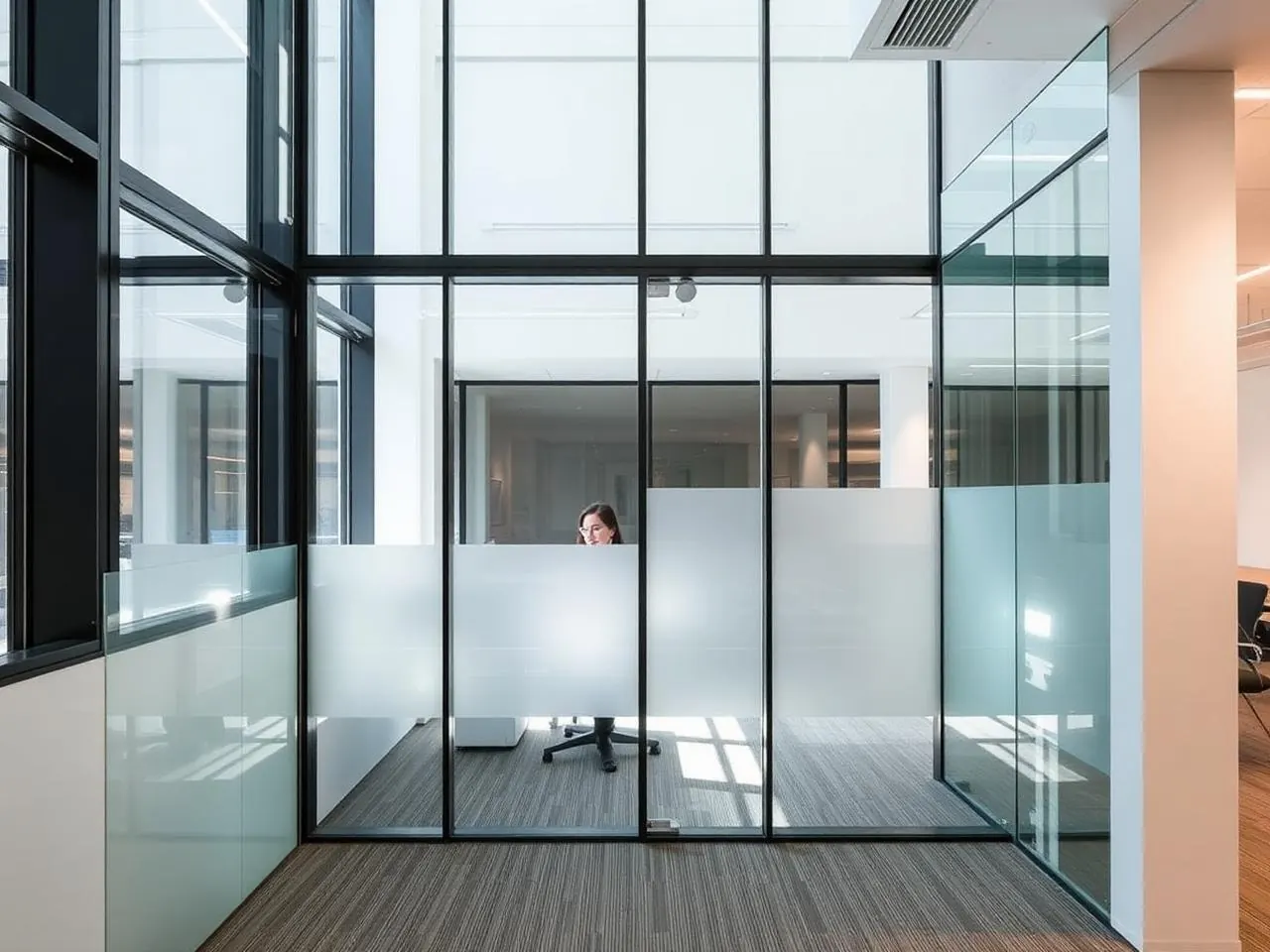 Commercial office glass partition installation
